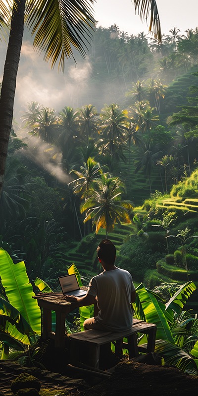 photography of a working man bali landscap